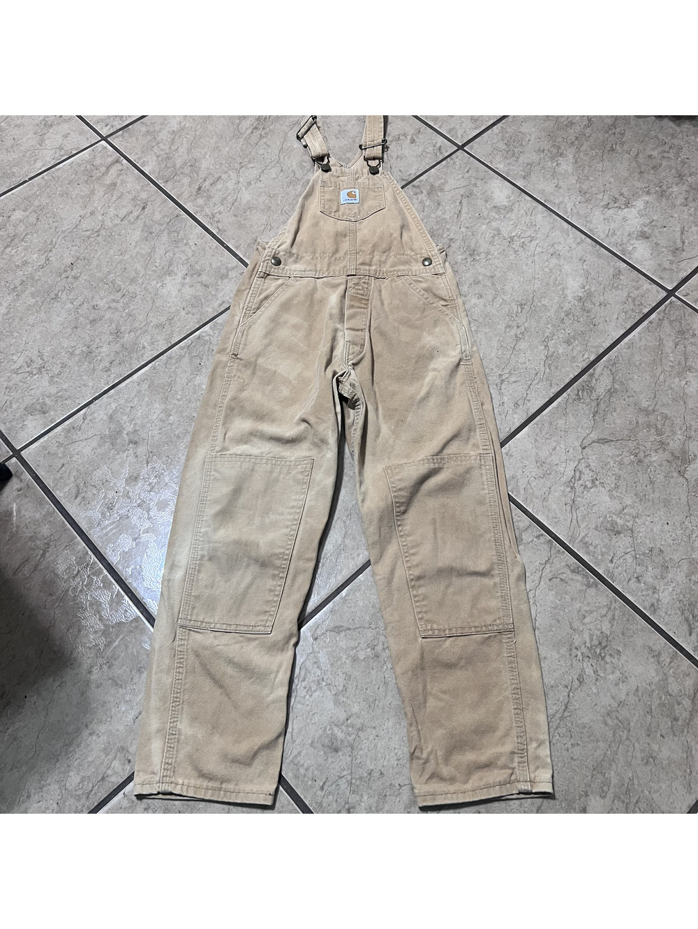 Carhartt Double Knee Kids Khaki Canvas Bib Overalls Outdoors Workwear 12x21 boys